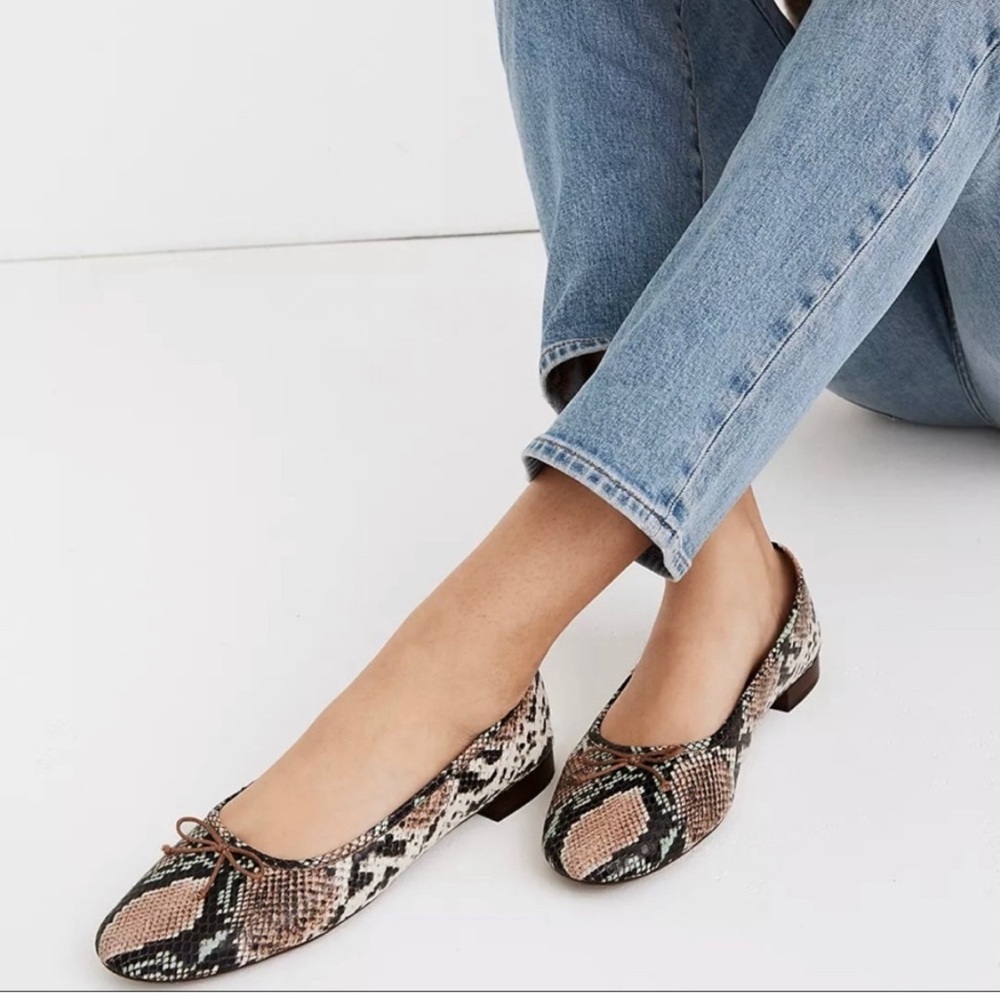 Excellent Condition Madewell Adelle Snakeskin Ballet Flats